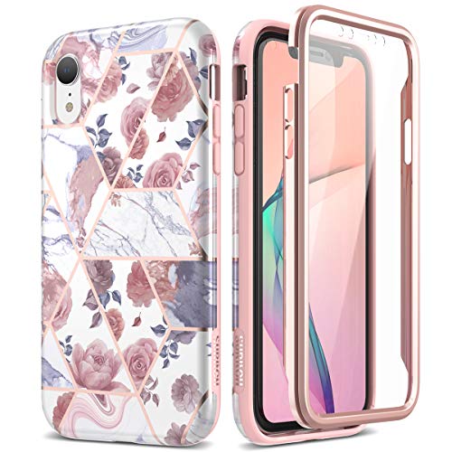 Product Cover SURITCH Case for iPhone XR, [Built-in Screen Protector] Rose Gold Marble Full-Body Protection Shockproof Rugged Bumper Protective Cover Compatible with Apple iPhone XR 6.1 Inch (Rose Marble)