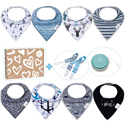 Product Cover Baby Bandana Drool Bibs for Boys - 8 Pack Teething Blue Baby Bibs + 1 Multifunctional Case, Best Baby Shower/Registry Gifts Set for Boys 0-24 Months by Bossy Sassy