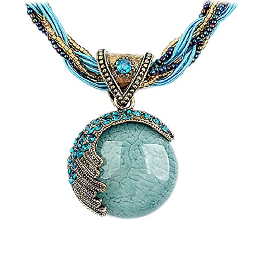 Product Cover Nurbo Women's Retro Bohemian Style Turquoise Rhinestone Pendant Collar Chain Necklace