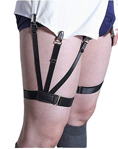Product Cover Qeboet Mens Shirt Stays Adjustable Elastic Garter Military Shirts Holder with Non-slip Locking Clamps (Black B)