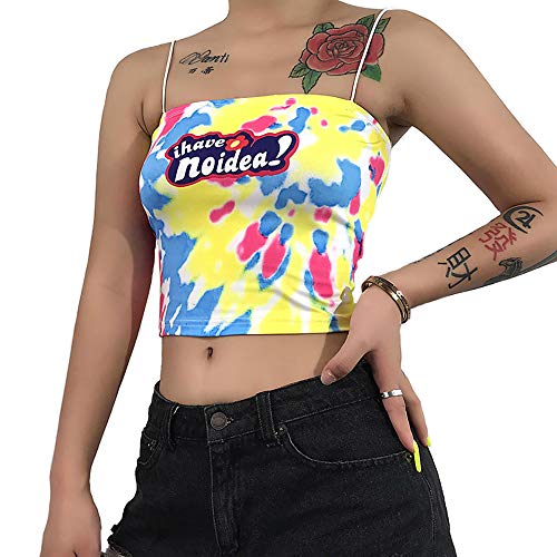 Product Cover Women Letter Printed Multicoloured Camis Backless Spaghetti Strap Crop Top