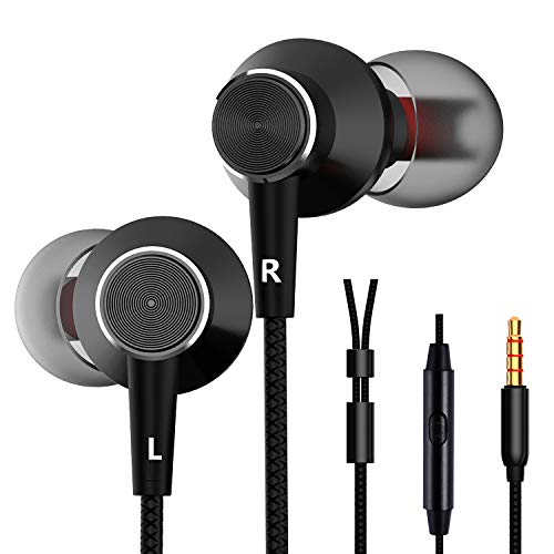 Product Cover Earbuds, VOHECHS 3.5mm Ergonomic Comfortable Earphones, Wired Hi-Fi in-Ear Sport Headphone with Microphone, Crystal Clear Sound, Noise Canceling, for Smartphone, iOS, Laptop/PC, Samsung (Black)