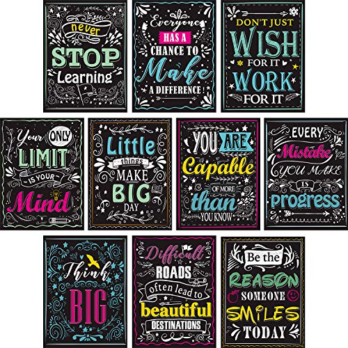 Product Cover Blulu 10 Pieces Motivational Classroom Wall Posters Inspirational Quotes Positive Posters for Students - Educational Teacher Classroom Decorations 12 x 16 Inches Cardboard with Glue Dots