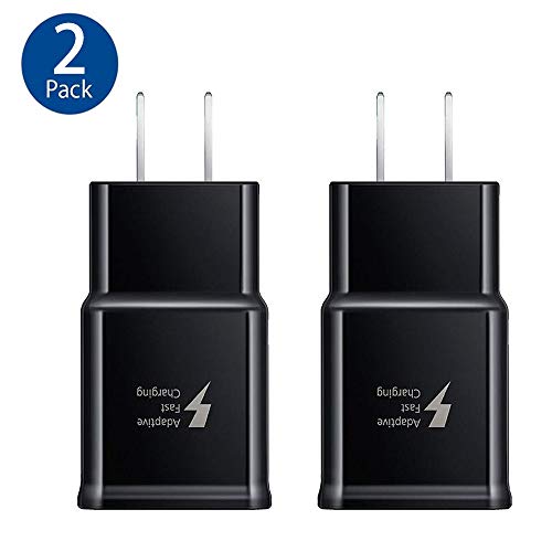 Product Cover Samsung Adaptive Fast Charging Wall Charger Adapter Compatible with Samsung Galaxy S6 S7 S8 S9 S10 / Edge/Plus/Active, Note 5,Note 8, Note 9 and More (2 Pack) ChiChiFit Quick Charge (Black)