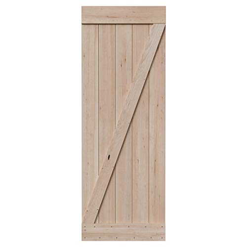 Product Cover SmartStandard 30in x 84in Sliding Barn Wood Door Pre-Drilled Ready to Assemble, DIY Unfinished Solid Hemlock Wood Panelled Slab, Interior Single Door, Natural, Frameless Z-Shape (Fit 5FT Rail)