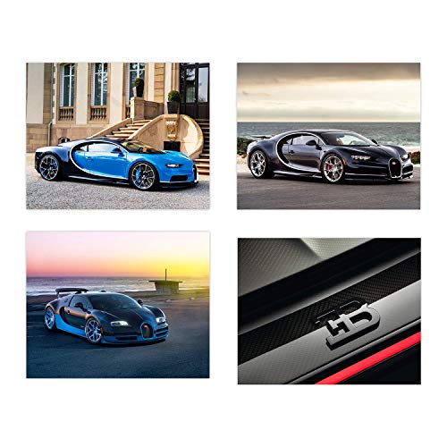Product Cover Insire Bugatti Poster Wall Art | Set of Four 8x10 Sports Car Art | Chiron | Veyron Exotic Car Posters