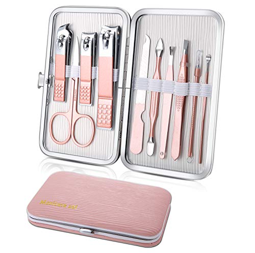 Product Cover Manicure Set, Travel Mini Nail Clippers Kit Pedicure Care Tools, 10pcs Stainless Steel Grooming kit (Pink)