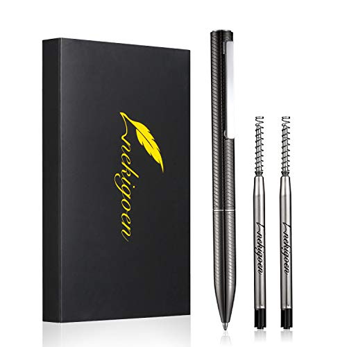 Product Cover Nekigoen Ballpoint Pen with Perfect Gift Box for Men Women,Luxury Stainless Steel Retractable Pen Executive Home Office Use, and 2 Extra Refills Black Ink 1.0mm B2 (Dark Gray)