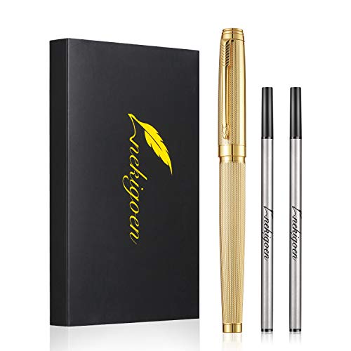Product Cover Nekigoen Rollerball Pen for Men Women Luxury Metal Executive Pens Home Office Use, with Perfect Gift Box and 2 Extra Refills Black Ink 0.7mm G2 (Gold)