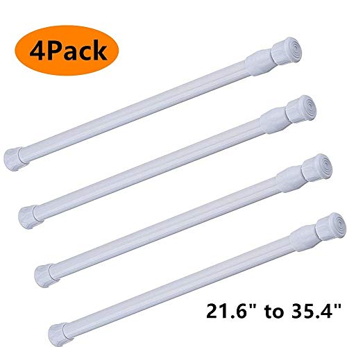 Product Cover Tension Rods, 4 Pack Adjustable Spring Steel Cupboard Bars Tension Curtain Rod Shower Rod Closet Rod Tensions Rod Extendable Width 21.6-35.4 Inches