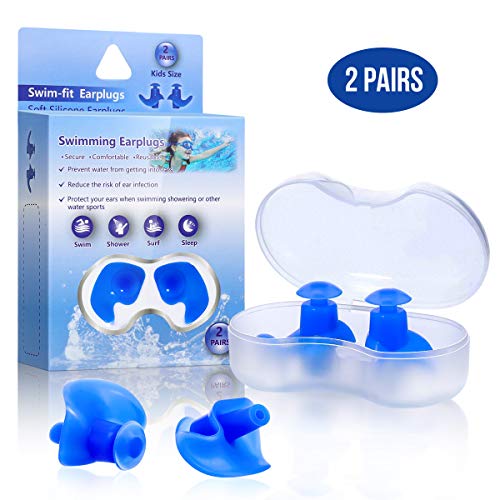 Product Cover Upgraded Silicone Swimming EarPlugs, 2 Pairs Waterproof Reusable Silicone Ear Plugs for Swimming Showering Surfing Snorkeling and Other Water Sports Kids Size