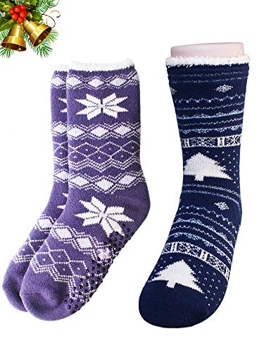 Product Cover VERO MONTE 2 Pairs Fluffy Socks For Women With Grip Kids Xmas Slipper Socks