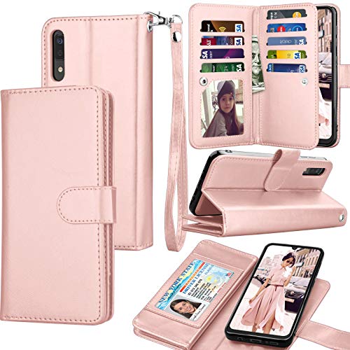 Product Cover Galaxy A50 Case, Galaxy A50 Wallet Case, Luxury Cash Credit Card Slots Holder Carrying Folio Flip PU Leather Cover [Detachable Magnetic Hard Case] & Kickstand Compatible Samsung Galaxy A50 [Rose Gold]