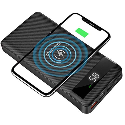 Product Cover HOKONUI Wireless Portable Chargers, 10W Qi Fast Charge 20000 mAh Power Bank 5 Output USB Type-C LCD Display High Capacity External Battery Pack for Cell Phones, iPhone, Ipad, Samsung Galaxy and More