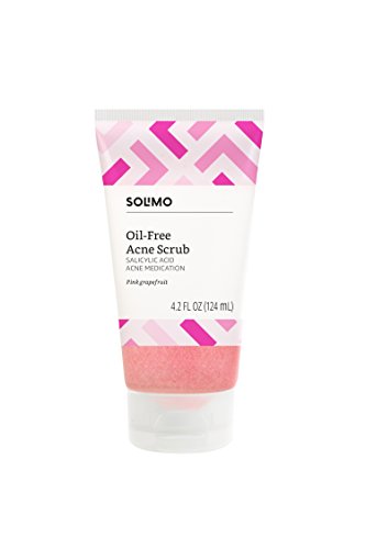Product Cover Amazon Brand - Solimo Oil-free Pink Grapefruit Facial Scrub, 2% Salicylic Acid Acne Medication, Dermatologist Tested, 4.2 Fluid Ounce
