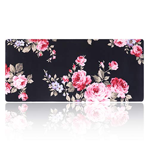 Product Cover Large Gaming Mouse Pad,HAOCOO Extended Computer Keyboard Desk Pad Mat Waterproof Soft Non-Slip Rubber Base with Stitched Edges for Office Gaming Home 35.4×15.7 inches,Red Peony