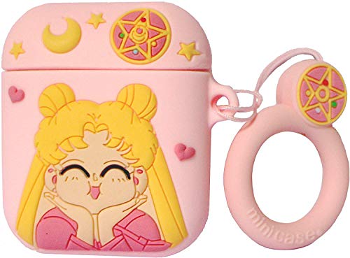 Product Cover Airpod Case for Apple Airpods 1&2, Cute 3D Funny Cartoon Soft Silicone Cover, Kawaii Fun Cool Keychain Design Skin, Fashion Color Cases for Girls Kids Boys Air pods (Sailor Moon)