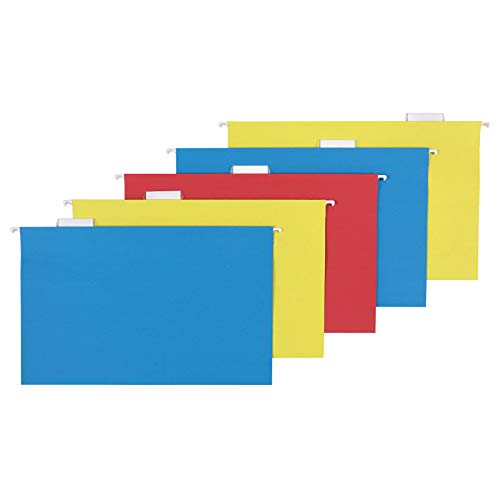 Product Cover AmazonBasics Hanging Folders, Legal Size, Assorted (Blue, Red, Yellow), 25 Per Box