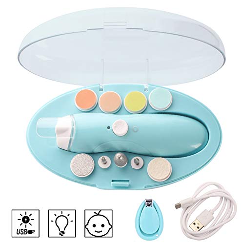 Product Cover Baby Nail Trimmer Rechargeable, Deyace Safe Electric Nail Clippers for Newborn Infant Toddler Kids Toes and Fingernails, with Led Light Storage Case and USB Charge Cable, Ultra-Quiet (Blue)