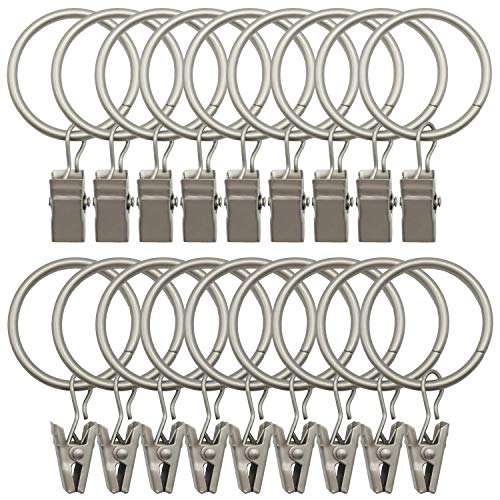Product Cover Topspeeder 18 Pack Rings Curtain Clips Strong Metal Decorative Drapery Window Curtain Ring with Clip Rustproof Vintage 1.26 Inch Interior Diameter Mist Silver Color