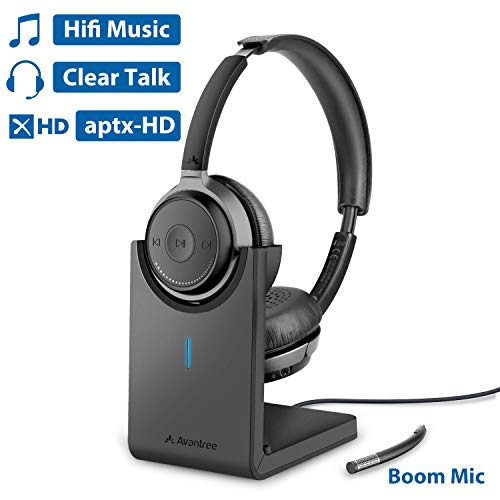 Product Cover Avantree Bluetooth 5.0 Headset for Computer PC, aptX HD Superior Music Sound, Low Latency Wireless On Ear Headphones with Boom Mic, Charging Stand for Home Office, Skype, Calls, TV - Alto Clair