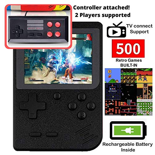 Product Cover DigitCont Retro Mini Handheld Arcade, Built-in with 500 Classic Games 2 Players Mode Miniature Console Handheld Portable Game Cabinet Machine Rechargeable Battery Inside Support Connect TV Black