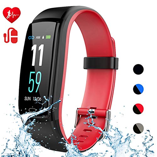 Product Cover Mgaolo Fitness Tracker,Activity Health Tracker Waterproof Smart Watch Wristband with Blood Pressure Heart Rate Sleep Monitor Pedometer Step Calorie Counter for Android and iPhone(Red)