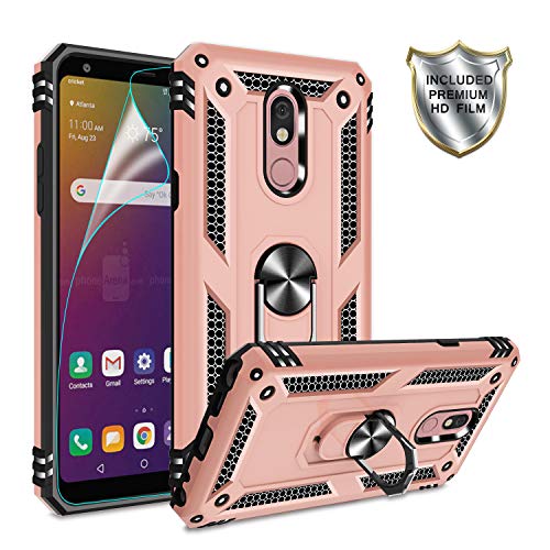 Product Cover LG Stylo 5 Phone Case,LG Stylo 5 Cases with HD Screen Protector,Gritup 360 Degree Rotating Metal Ring Holder Kickstand Armor Anti-Scratch Shockproof Bracket Cover Phone Case for LG Stylo 5 Rose Gold