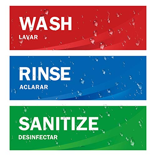 Product Cover Wash Rinse Sanitize Sink Labels, Ideal for 3 Compartment Sink,2.75