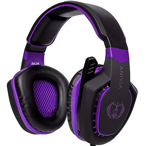 Product Cover Gaming Headset Bass Surround Sound Stereo PS4 Headset with Flexible Microphone Volume Control Noise Canceling Mic Over-Ear Headphones Compatible for PS4 Xbox one Laptop PC Mac Purple