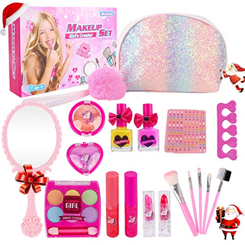 Product Cover Girl Makeup Kit - Kids Real Washable Play Makeup Toy for Toddler Gifts Age 2 3 4 5 6 7, Child Pretend Princess Cosmetics Set with Glitter Purse, Nail Polish, Make up Brush, Eyeshadow, Lip Gloss, Blush