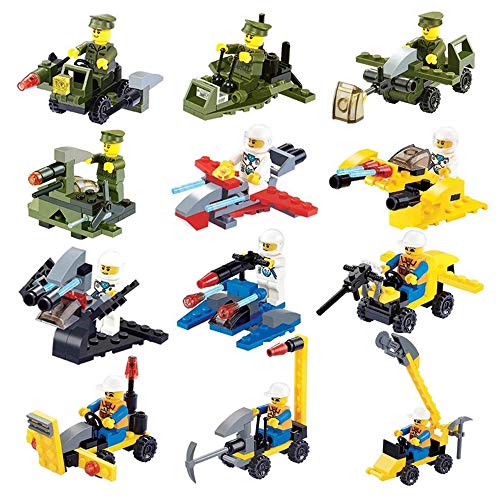 Product Cover ONLYO Party Favors for Kids Vehicles Building Blocks Sets with Minifigures Toy for Boys Girls Pinata Filler, Goodie Bag Fillers, Treasure Box, Prizes for Classroom, Carnival Birthday Party, 12 Packs
