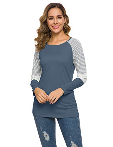 Product Cover Womens Casual Color Block Long Sleeve Pullover Tops Loose Lightweight Tunic Sweatshirt (Peacock Blue,XXL)