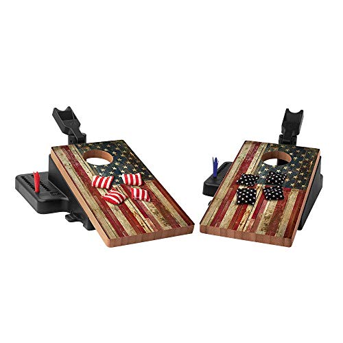 Product Cover American Cornhole Associations - Official Mini Cornhole Game for Kids & Adults - Mini Indoor Corn Hole Games Travel Set - Portable Bean Bag Toss Kit with Wooden Boards & Bags (Rustic American Flag)