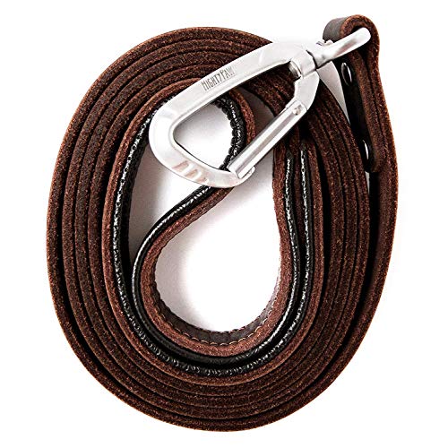 Product Cover Mighty Paw Leather Dog Leash | 6 Ft Leash. Super Soft Padded Handle Leather Lead with Extra D-Ring for Waste Bags. Strong Climbers Clip, Perfect Medium and Large Dog Leash. (Brown)