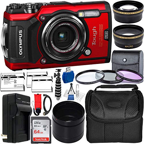 Product Cover Olympus Tough TG-6 Digital Camera with Deluxe Accessory Bundle - Includes: SanDisk Ultra 64GB SDXC Memory Card + 2X Seller's Replacement Batteries with Charger + Adapter Tube + Much More