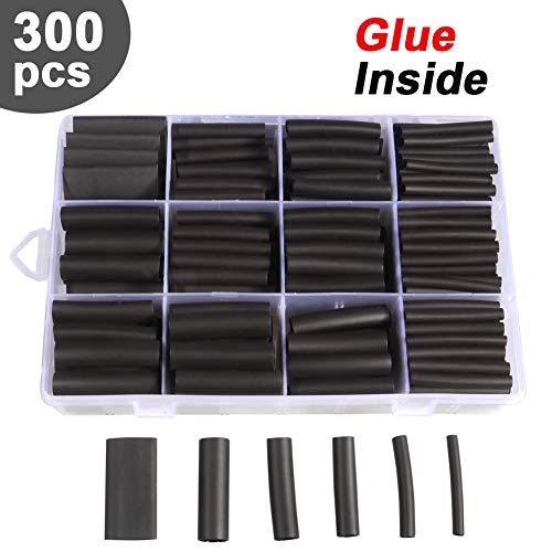 Product Cover 300pcs 3:1 Heat Shrink Tubing Kit, Dual Wall Adhesive Marine Heat Shrink Tube, Electrical Wire Cable Wrap Tubes Assortment with Storage Case for DIY by MILAPEAK (6 Sizes, Black)
