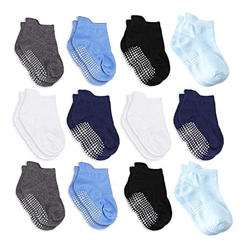 Product Cover 12 pairs Baby Anti Slip Non Skid Ankle Socks With Grips for Baby Toddler Kids Boys Girls (12 Pairs)