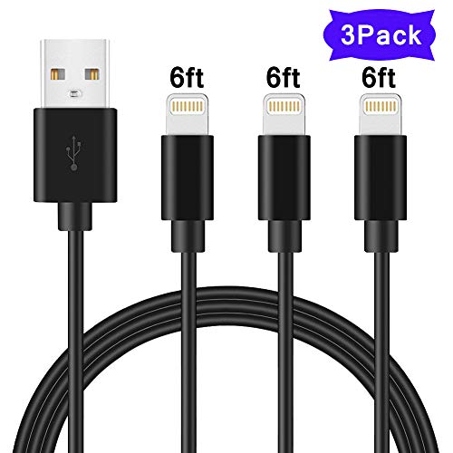 Product Cover iPhone Charger Cable Lightning Cable MFI Certified iPhone Cable Durable Lightning Charging Cable 3 Pack 6FT Fast USB Charger Cord Compatible iPhone XS/Max/XR/X/8P/8/7P/7/6S/iPad/iPod/IOS (PVC Black)