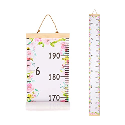 Product Cover Basumee Height Chart for Kids Floral Wall Ruler Growth Chart Wood and Canvas Wall Decals 7.9x79 in