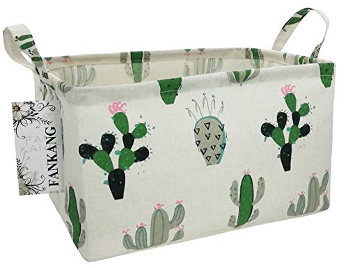 Product Cover FANKANG Rectangular Receiving Box Storage Bins Desktop Finishing Box, Nursery Hamper Canvas Laundry Basket Foldable with Waterproof PE Coating Storage, Office, Bedroom, Clothes,Toys (L, Rec-Cactus)