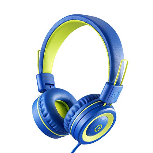 Product Cover Kids Headphones - noot products K12 Foldable Stereo Tangle-Free 3.5mm Jack Wired Cord On-Ear Headset for Children/Teens/Boys/Girls/Smartphones/School/Kindle/Airplane Travel/Plane/Tablet (Blue/Lime)