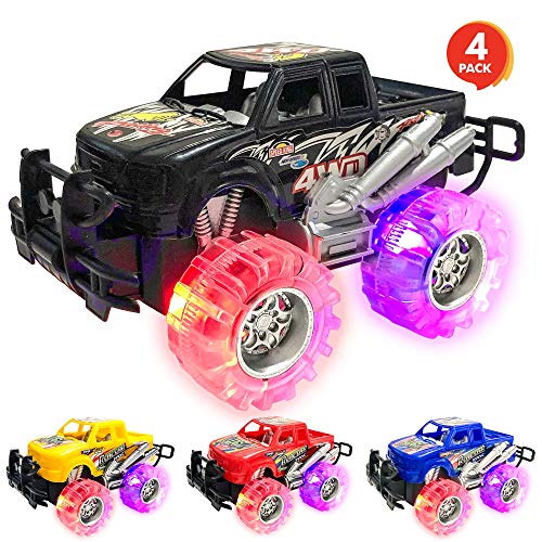 Product Cover ArtCreativity Light Up Monster Truck Set for Boys and Girls Set Includes 4, 6 Inch Monster Trucks with Beautiful Flashing LED Tires - Push n Go Toy Cars Best Gift for Kids - for Ages 3+