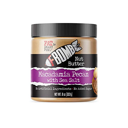 Product Cover FBOMB Macadamia Nut Butter: Keto Fat Bombs, Natural Roasted Macadamia Nuts | High Fat, Low Carb Snack, High Quality Energy | Paleo, Whole30, Keto Snacks | Macadamia & Pecan - 8 oz Jar