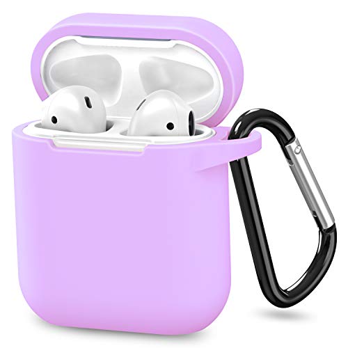 Product Cover Upgraded 2019 AirPods Case, ATUAT Protective Silicone Cover(Front LED Visible) Compatible with Apple AirPods 1 and 2(Light Purple)