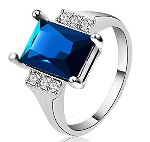 Product Cover Goddesslili 925 Silver Women Rings Crystal Vintage Retro Wedding Engagement Anniversary Jewelry Gift Under 5 Dollars, Size 7 (Blue)