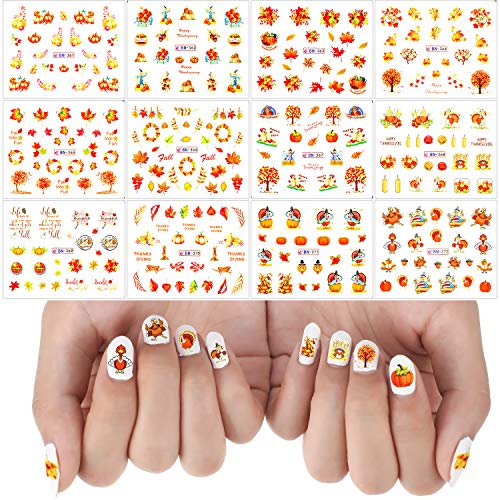 Product Cover 48 Sheets (1460 Pieces) Thanksgiving Nail Stickers leaf autumn Tattoo Decals Nail Art Sticker for Nail DIY Decoration