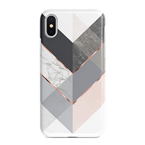 Product Cover Obbii iPhone X/XS Matte Case Marble Gray Rose Geometric Design, Shockproof Slim TPU Flexible Soft Silicone Protective Cover Case Compatible with iPhone X/XS（5.8''）