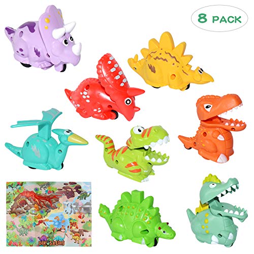 Product Cover Akamino Dinosaurs Toys Car for Kids, 8 Pack Pull Back Car Toys for Boy & Girl, Baby Toy Car for Kids, Animal Vehicles Party Favors Festival Birthday Gift