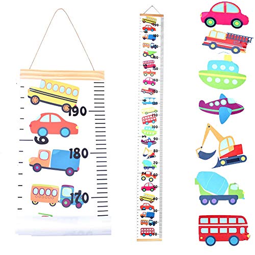 Product Cover JJGoo Baby Growth Chart Hanging Ruler Wall Decor, Wood Frame Fabric Canvas Removable Height Measurement Ruler Wall Height Growth Chart for Kids Toddlers and Babies （Design A）